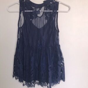 XS navy blue lacy overlay top.